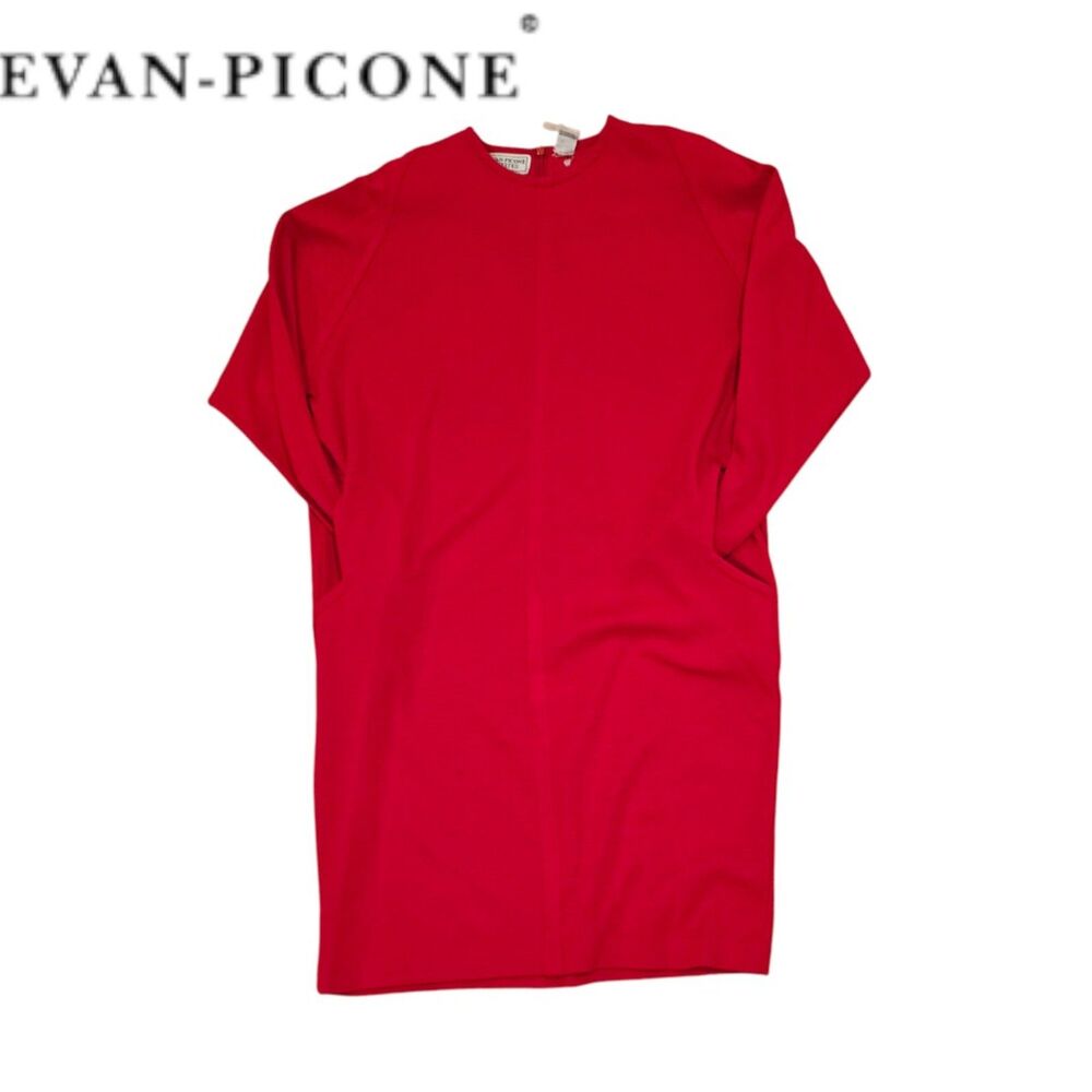 Evan Picone Red Sheath Dress 3/4 Sleeve Pockets Career Office PS